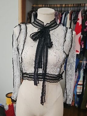Anthropologie X Kerang Design Sheer Crop Lace Top